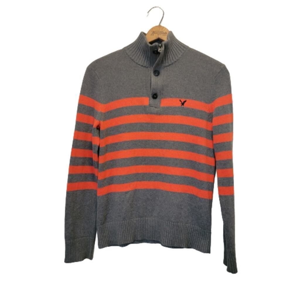 American Eagle By Payless Striped Turtleneck Sweater Gray Orange Size M Preppy